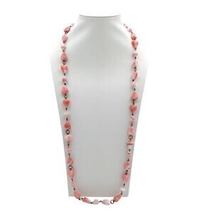 VTG Czech Glass Triangle Beads in Soft Pink & White Chain Over the Head Necklace